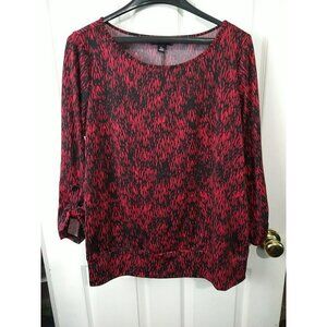 $ AB Studio Red Black Round Neck 3/4 Tab Sleeves Blouse Size XL